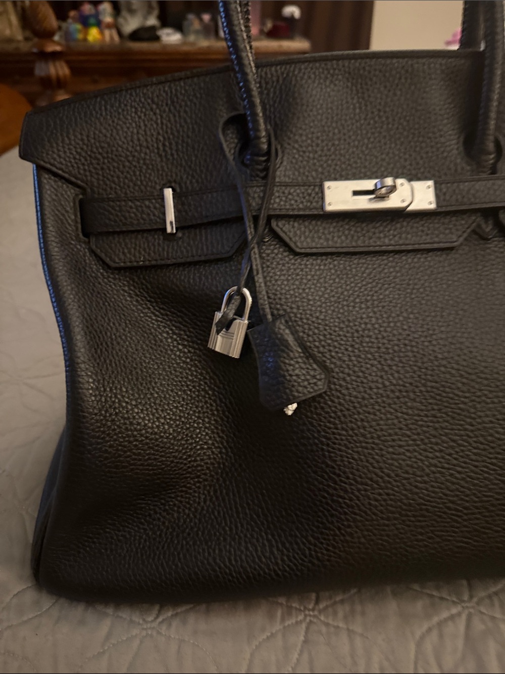 Black Leather woman Tote Bag with Silver Hardware - Picture 11 of 14